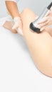 Cavitation rf body treatment. Female ultra sound lipo machine. Spa contouring. Doctor hands