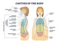 Cavities of body and anatomical compartment medical division outline diagram Royalty Free Stock Photo