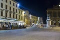 Cavour square at night in Rimini, Italy.