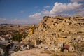 CAVUSIN, TURKEY: Holey or Cheesy rock, church Vaftizci Yahya, Saint John the Baptist. The ancient castle of Cavusin near Goreme in