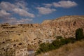 CAVUSIN, TURKEY: Holey or Cheesy rock, church Vaftizci Yahya, Saint John the Baptist. The ancient castle of Cavusin near Goreme in