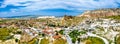 Cavusin village with a rock castle in Cappadocia, Turkey