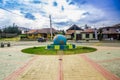 CAYAMBE, ECUADOR - SEPTEMBER 05, 2017: Equator Line Monument, marks the point through which the equator passes, Cayambe