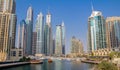 Cayan Tower and Infinity Tower Skyline is a skyscraper in the Dubai Marina in Dubai Royalty Free Stock Photo