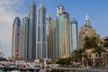 Cayan Tower and Infinity Tower Skyline is a skyscraper in the Dubai Marina in Dubai Royalty Free Stock Photo
