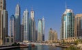 Cayan Tower and Infinity Tower Skyline is a skyscraper in the Dubai Marina in Dubai Royalty Free Stock Photo