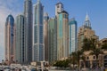Cayan Tower and Infinity Tower Skyline is a skyscraper in the Dubai Marina in Dubai Royalty Free Stock Photo