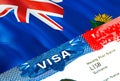 Cayman Islands immigration visa. Closeup Visa to Cayman Islands focusing on word VISA, 3D rendering. Travel or migration to Cayman Royalty Free Stock Photo