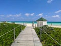 Cayo Coco, Cuba, May 16, 2021: Nice view from the wooden bridge to the cuban beach