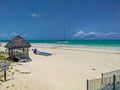Cayo Guillermo, Cuba, 16 may 2021: Nice view of Pilar beach with white sand and azure ocean against the blue sky Royalty Free Stock Photo