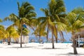 CAYO LARGO, CUBA - MAY 10, 2017: View of the sandy beach and buildings. Copy space for text.