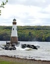 Cayuga Lake lighthouse during high winds Royalty Free Stock Photo