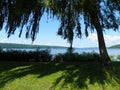 Cayuga Lake view from Willow Tree canopy in Stewart Park in Ithaca Royalty Free Stock Photo