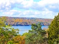 Cayuga Lake overlook view during Autumn peak foliage Royalty Free Stock Photo