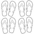 Sandals for the island beach vacations. Summer flip flops set. Vector black and white coloring page Royalty Free Stock Photo