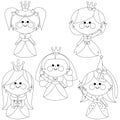 Beautiful girl princesses. Vector black and white coloring page