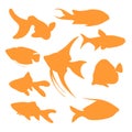 Set of aquarium fish silhouettes Royalty Free Stock Photo