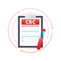 CBC - Complete blood count. Health care. Blood test. Vector stock illustration. Royalty Free Stock Photo