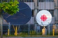 CBC Halifax television satellite dishes, CBC building. Radio communication antenna. Radio-Canada. Halifax, Nova Scotia