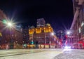 Neon night colourful lights of Sydney town hall NSW Australia