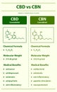 CBD vs CBN, Cannabidiol vs Cannabinol vertical infographic