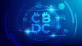 CBDC futuristic digital money on blue background. Central Bank Digital Currency banner.