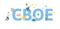CBOE, Chicago Board Options Exchange. Concept with keyword, people and icons. Flat vector illustration. Isolated on