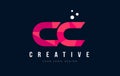 CC C C Letter Logo with Purple Low Poly Pink Triangles Concept