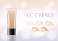 CC-cream foundation concealer packaging Mock-up with skin tone chart. Make-up cosmetic product branding, advertisement.