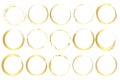 Set of circles frame with gold texture on a white background. 15 line styles with golden effect. Isolated vectors Royalty Free Stock Photo