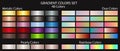 Metal gradient color set, plus duo gradient colors, pearl colors and gradient rainbow colors. Textures for surfaces, backgrounds. Royalty Free Stock Photo