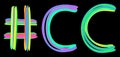 CC Hashtag. Isolate doodle lettering text from multi-colored curved neon lines like from marker, oil paint.