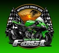 636 cc motorcycle green beach background and racing flag