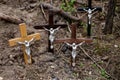 Cca 12 km north of the city of SIAULIAI / LITHUANIA - July 24, 2013: Close view of the Hill of Crosses, a place of worship for Chr