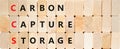 CCS Carbon capture storage symbol. Concept words CCS Carbon capture storage on beautiful wooden blocks. Beautiful wooden