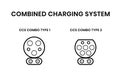 CCS electric vehicle plugs. Combined charging system for electro and hybrid car charge. Vector illustration of charging