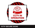 Cctv, Alarm, Monitored And 24 Hour Video Camera Surveillance Sign In Vector, Easy To Use And Print Design Templates.