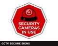 Cctv, Alarm, Monitored And 24 Hour Video Camera Surveillance Sign In Vector, Easy To Use And Print Design Templates