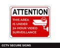 Cctv, Alarm, Monitored And 24 Hour Video Camera Surveillance Sign In Vector, Easy To Use And Print Design Templates