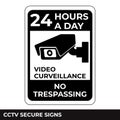 Cctv, Alarm, Monitored And 24 Hour Video Camera Surveillance Sign In Vector, Easy To Use And Print Design Templates