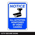 Cctv, Alarm, Monitored And 24 Hour Video Camera Surveillance Sign In Vector, Easy To Use And Print Design Templates