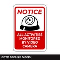 Cctv, Alarm, Monitored And 24 Hour Video Camera Surveillance Sign In Vector, Easy To Use And Print Design Templates