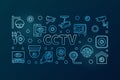 CCTV blue horizontal illustration. Vector line banner