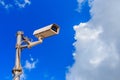 CCTV with blue sky background, surveillance camera system for se Royalty Free Stock Photo