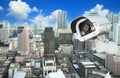 CCTV with Blurring City in background. Royalty Free Stock Photo