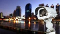 CCTV with Blurring City in night background. Royalty Free Stock Photo