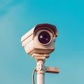 CCTV camera against serene blue sky, watchful eye overhead