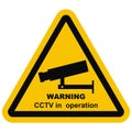 CCTV camera at yellow triangle frame, sign, eps.