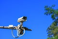 Cctv camera on blue sky background