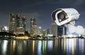 CCTV,Camera with Blurring City in night background. Royalty Free Stock Photo